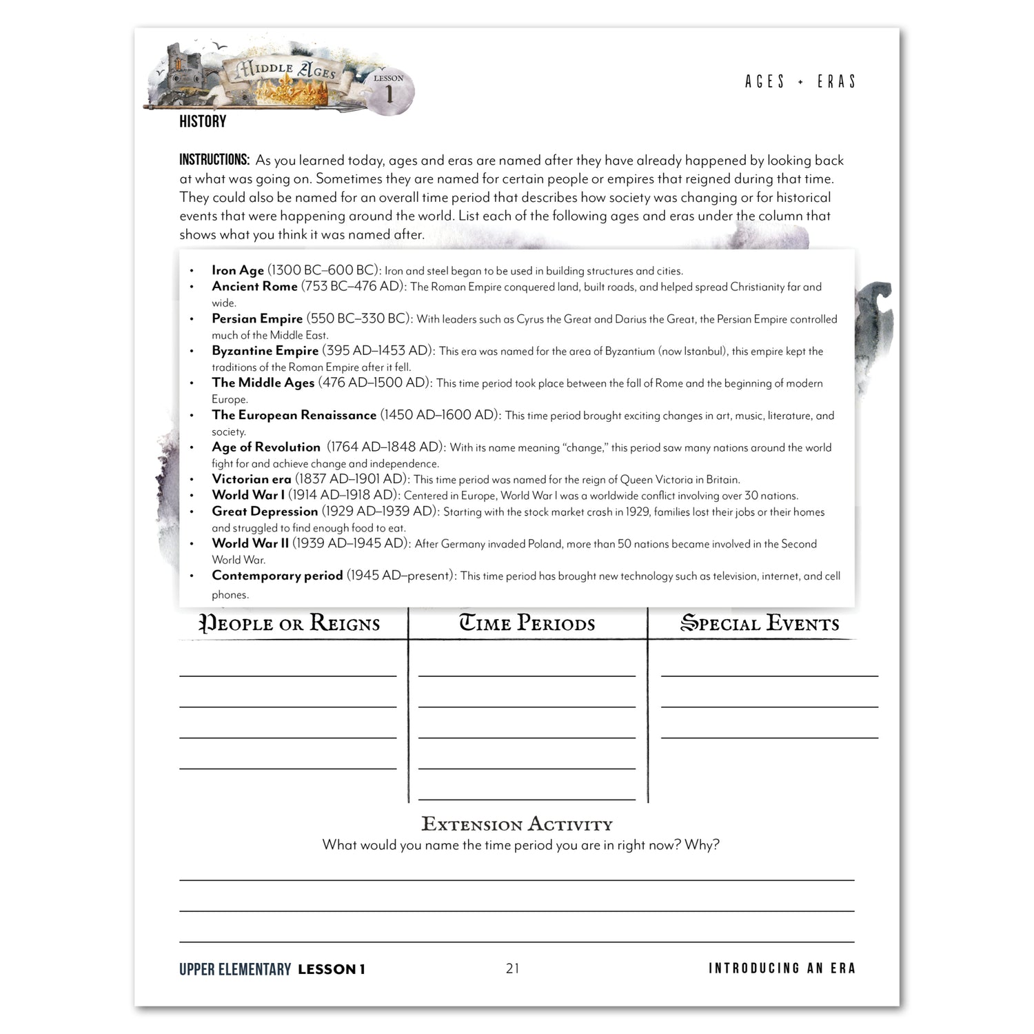 Middle Ages homeschool unit study digital student workbook in upper elementary with teacher's guide bundle lesson one