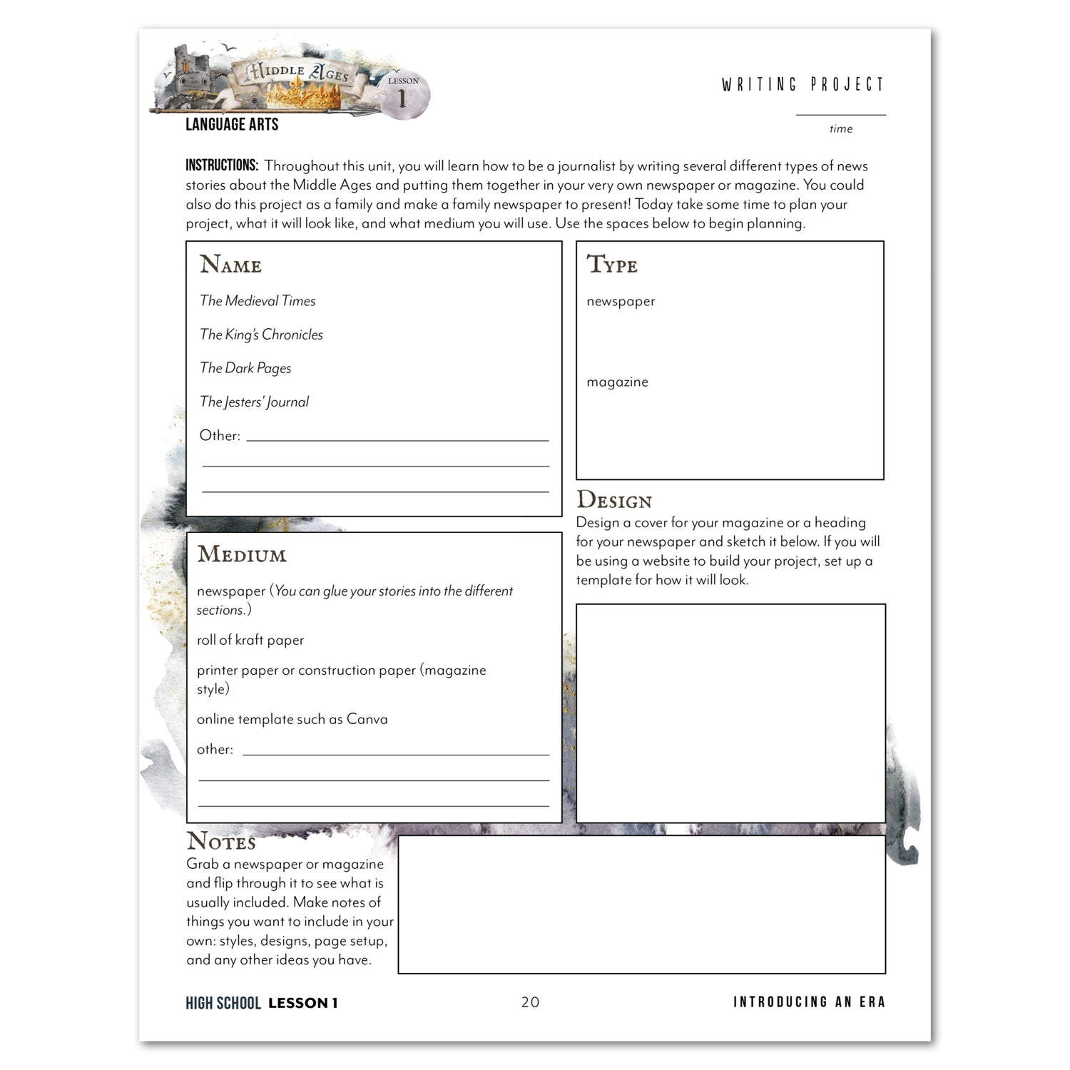 Middle Ages homeschool unit study digital student workbook in high school with teacher's guide bundle lesson one