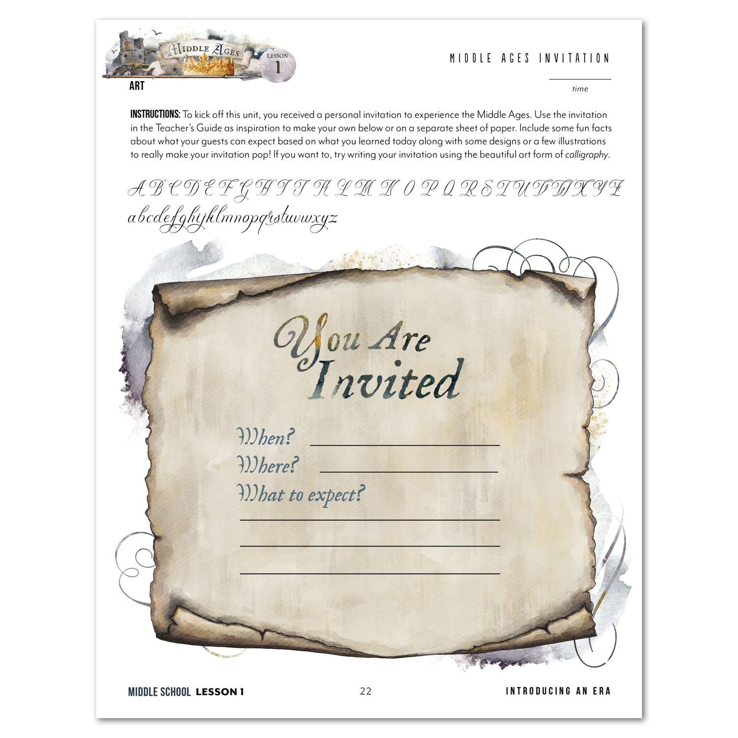 Middle Ages homeschool unit study printed student workbook middle school lesson one