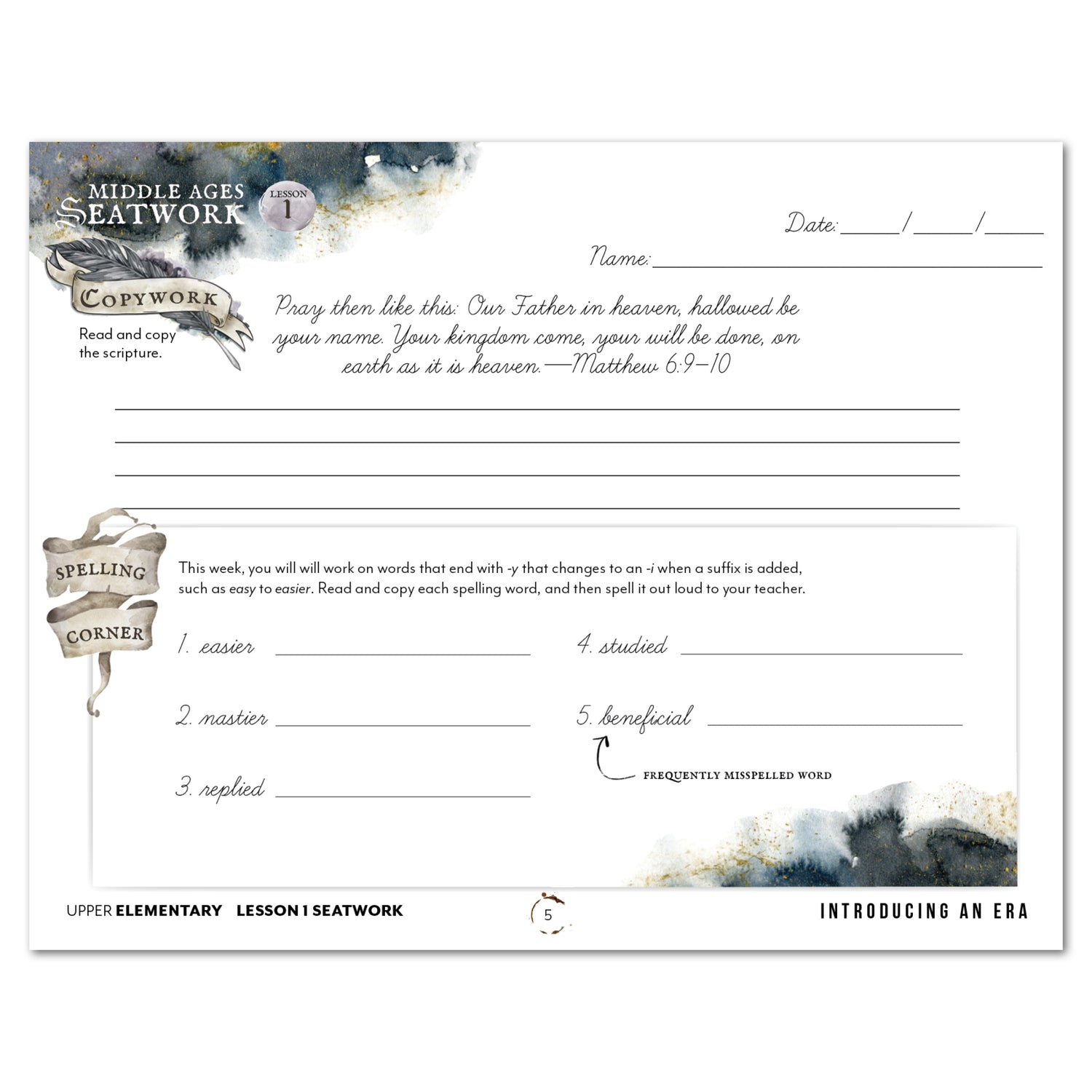 Middle Ages homeschool unit study digital student seatwork book in cursive for upper elementary lesson one