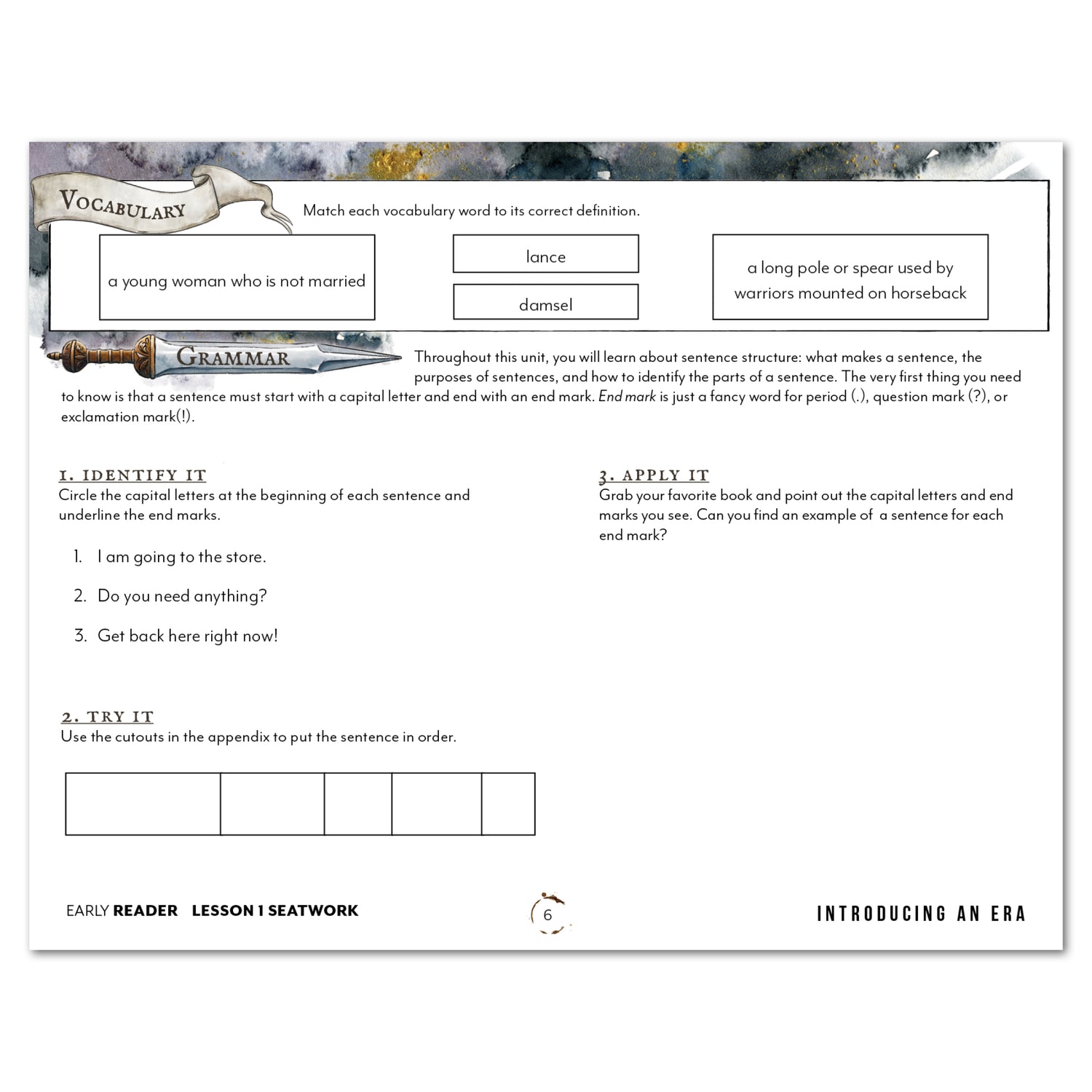 Middle Ages homeschool unit study digital student seatwork book in manuscript for early reader lesson one