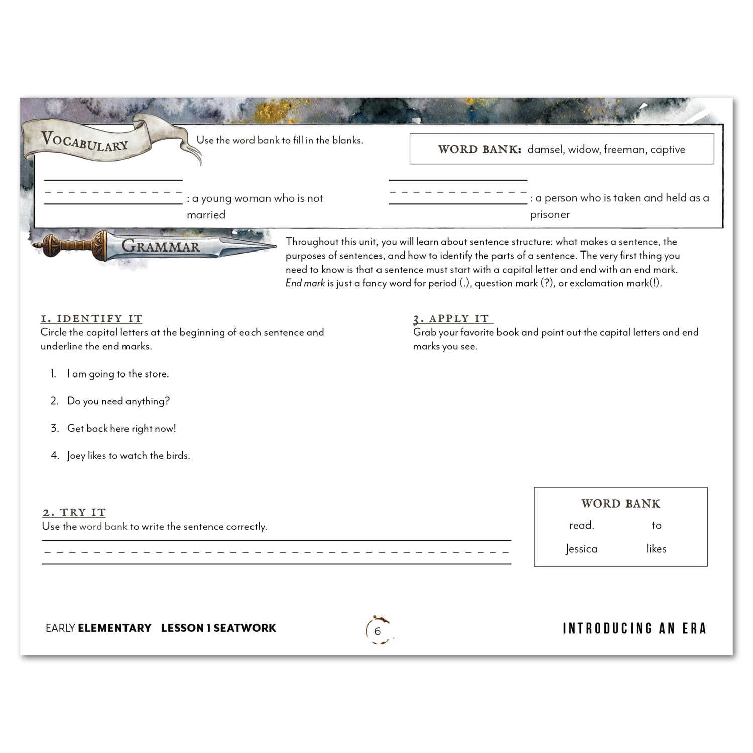 Middle Ages homeschool unit study digital student seatwork book in manuscript for early elementary lesson one