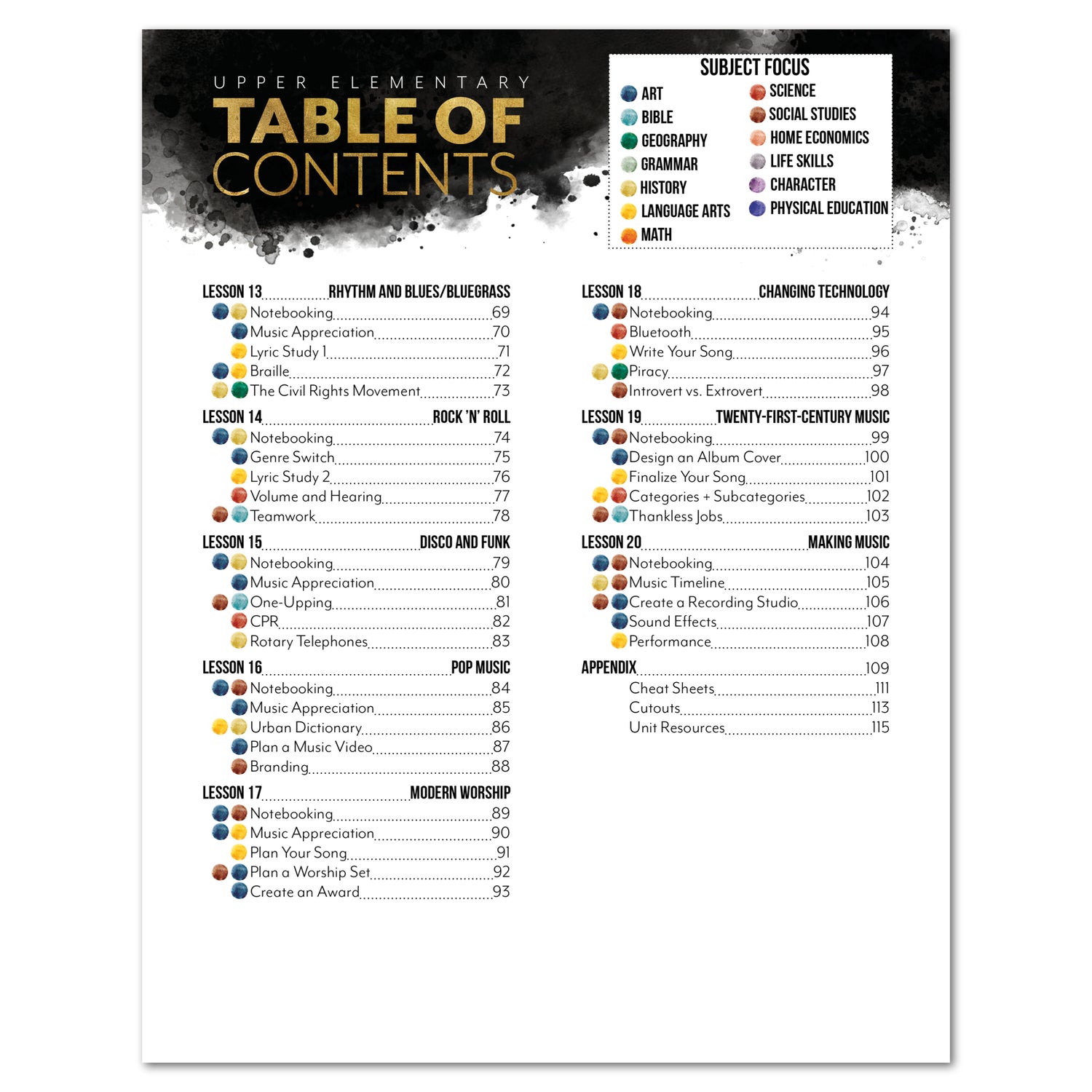 Music homeschool unit study print student workbook table of contents upper elementary part two