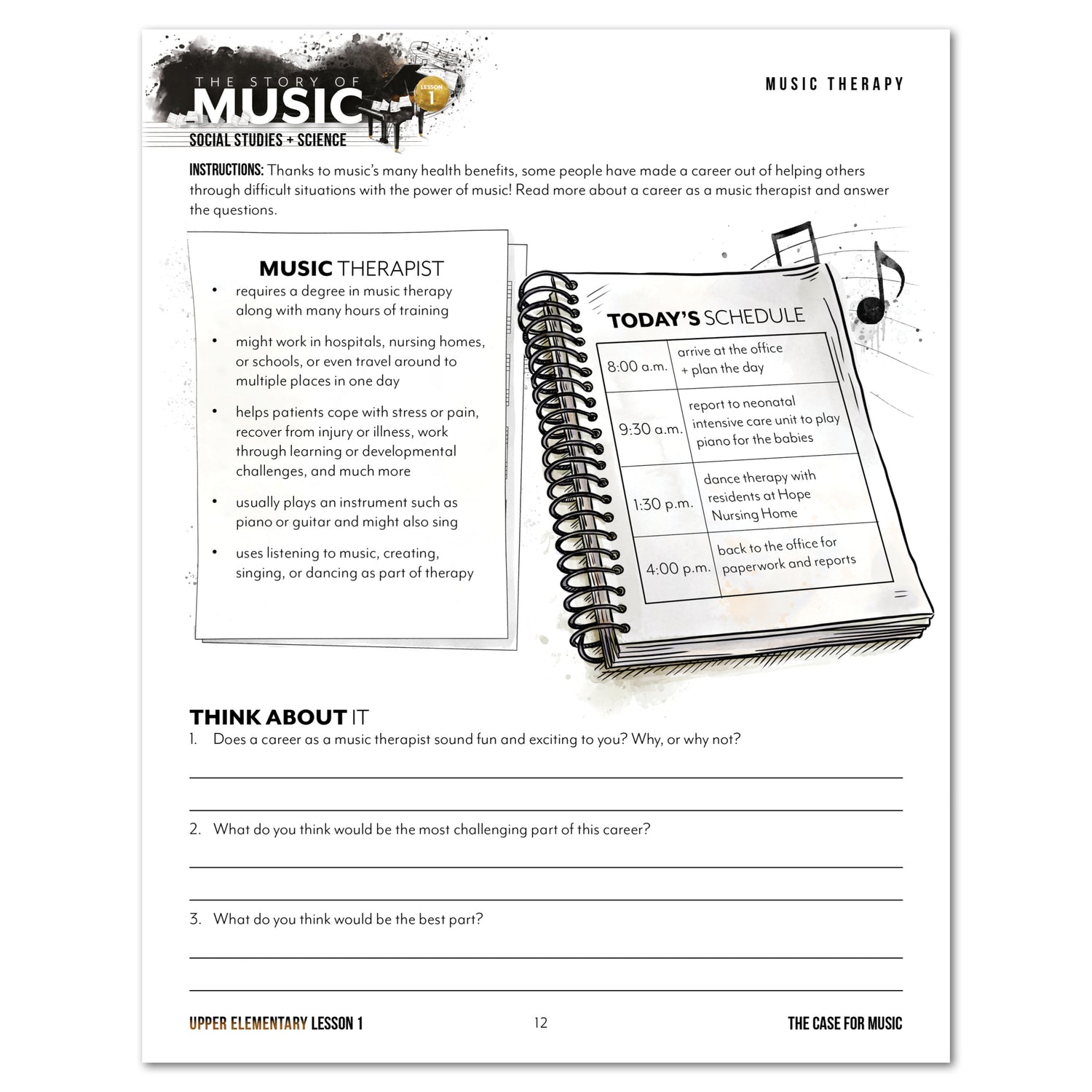 Music homeschool unit study print student workbook for Upper Elementary lesson one