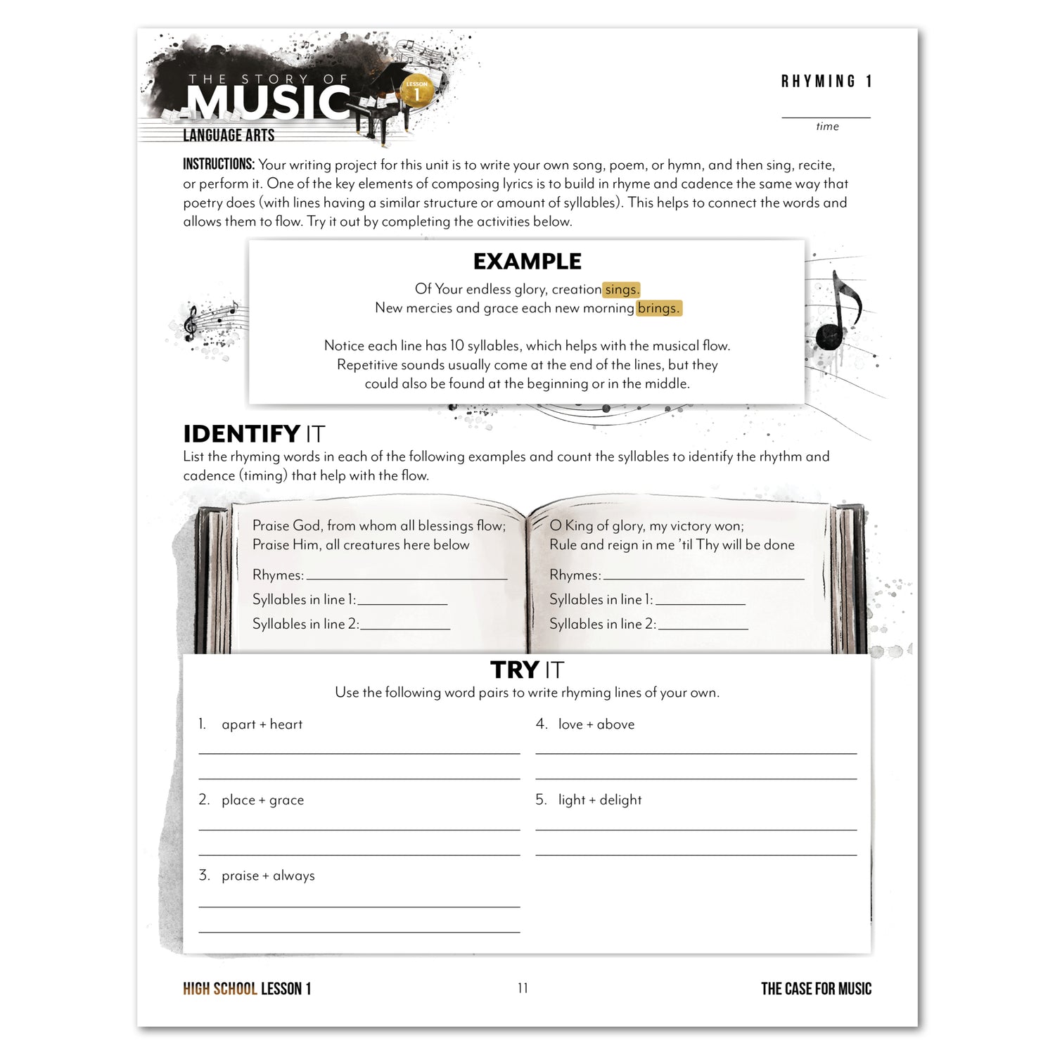 Music homeschool unit study print student workbook for High School lesson one