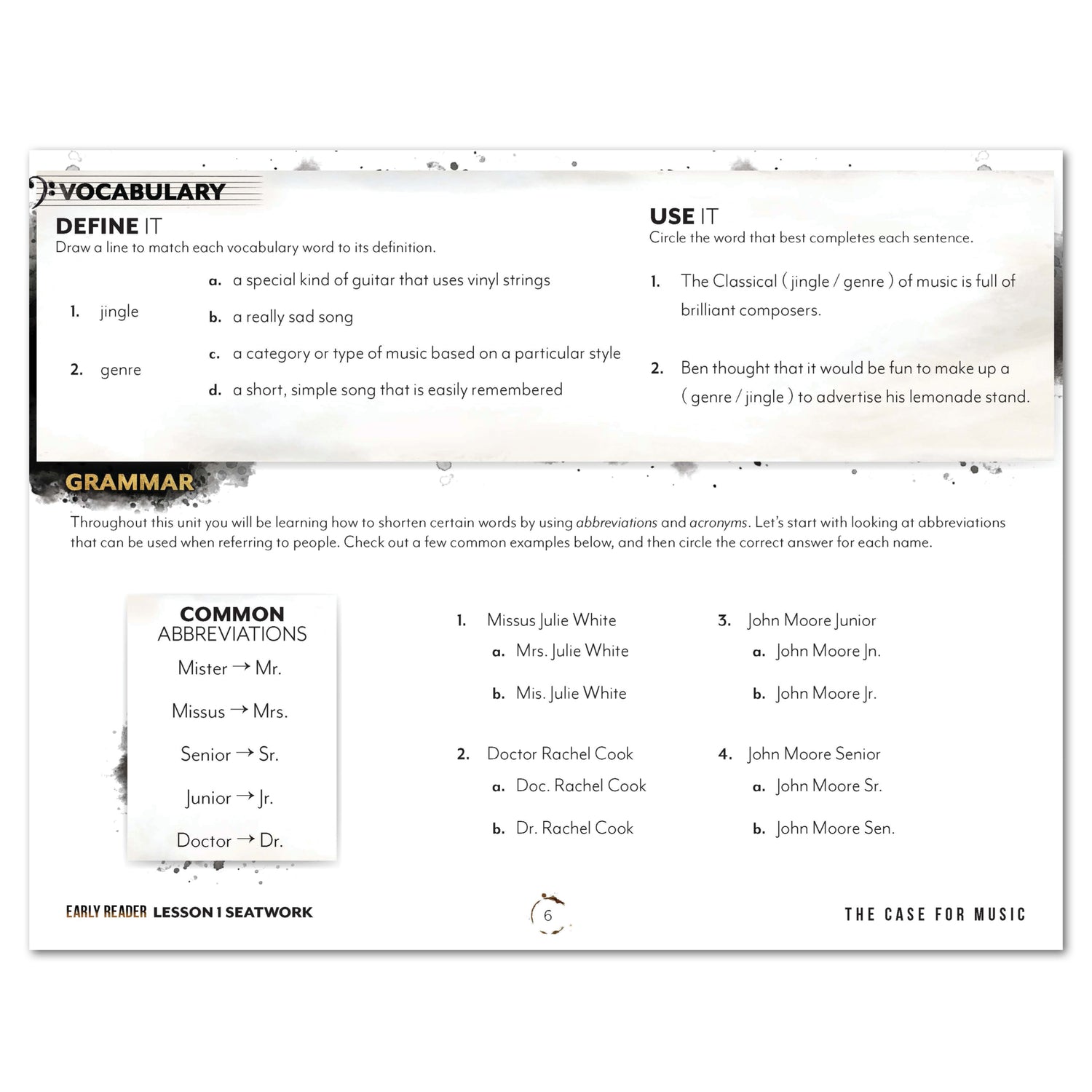 Music homeschool unit study print student seatwork journal in manuscript for Early Reader lesson one