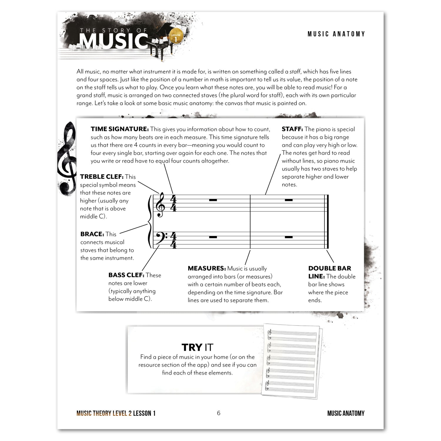 Music homeschool unit study print student Music Theory workbook level two lesson one