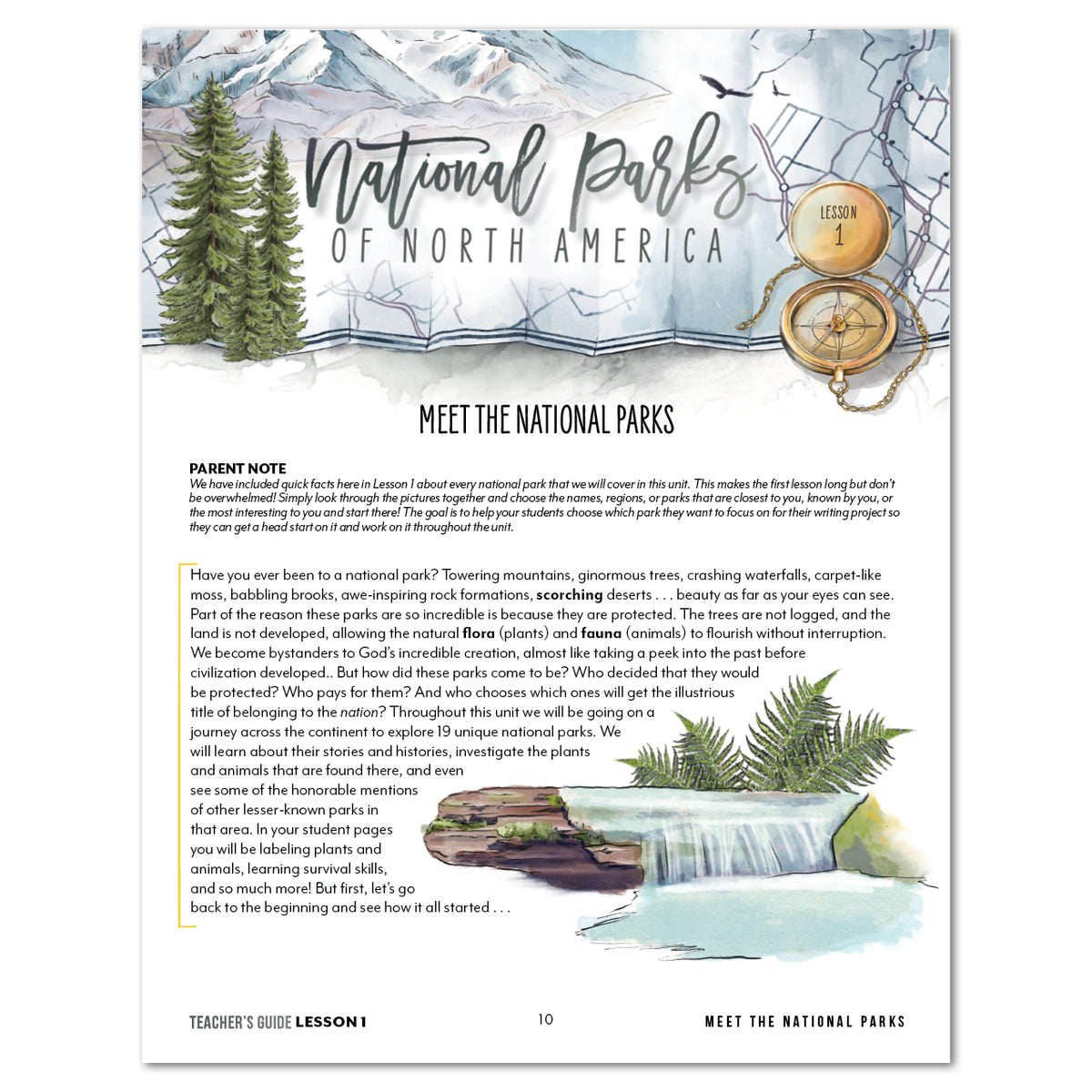 National Parks of North America homeschool unit study printed teacher guide lesson one part one
