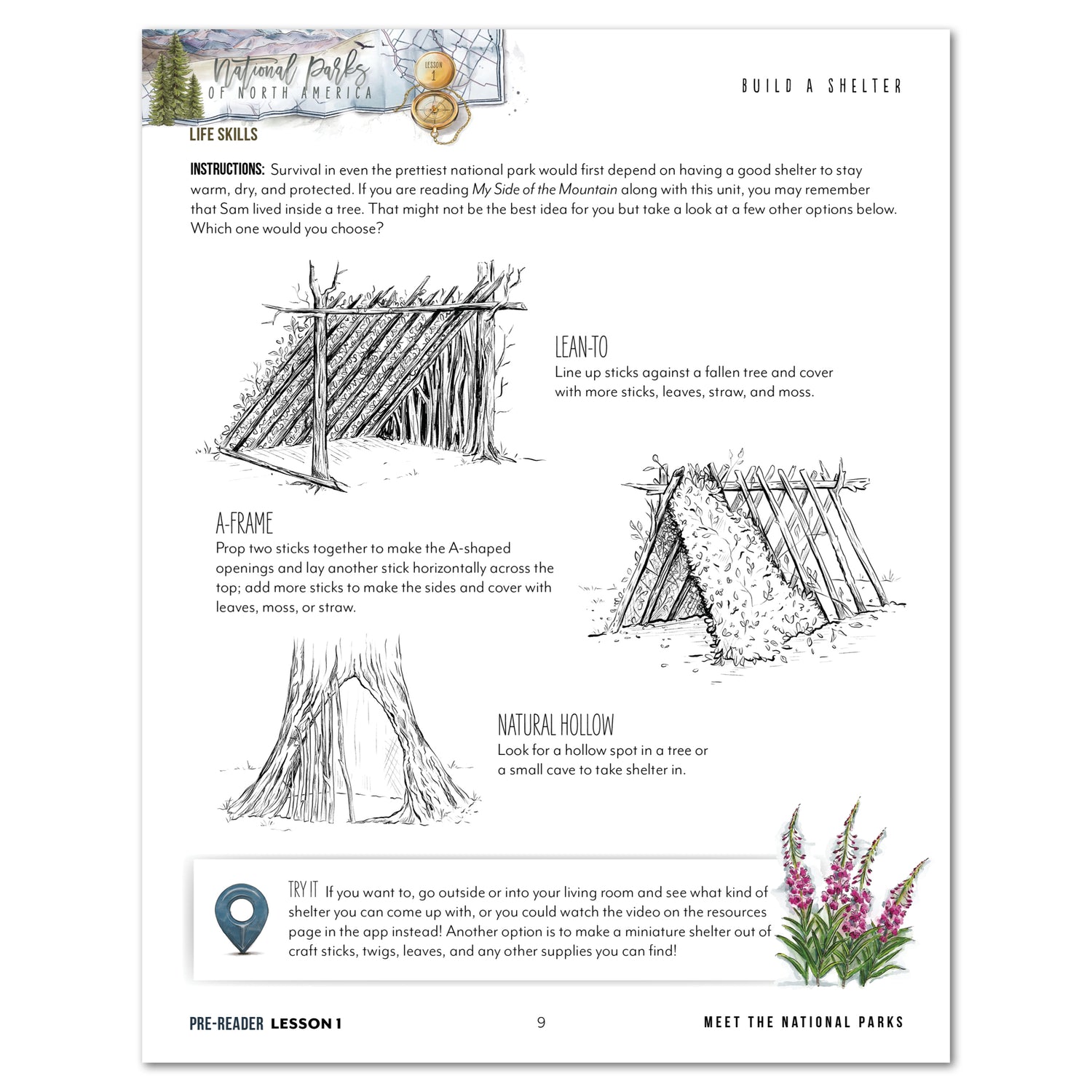 National Parks of North America homeschool unit study printed student workbook for pre-reader with Teacher's Guide lesson one