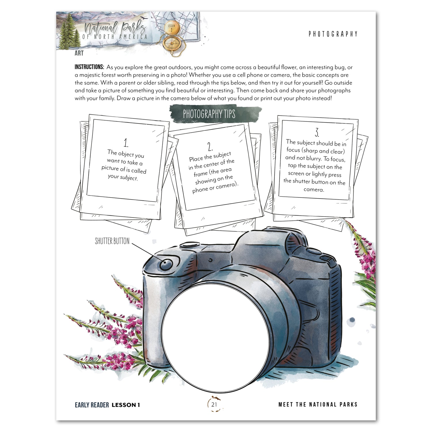 National Parks of North America homeschool unit study printed student workbook for early reader with Teacher's Guide lesson one