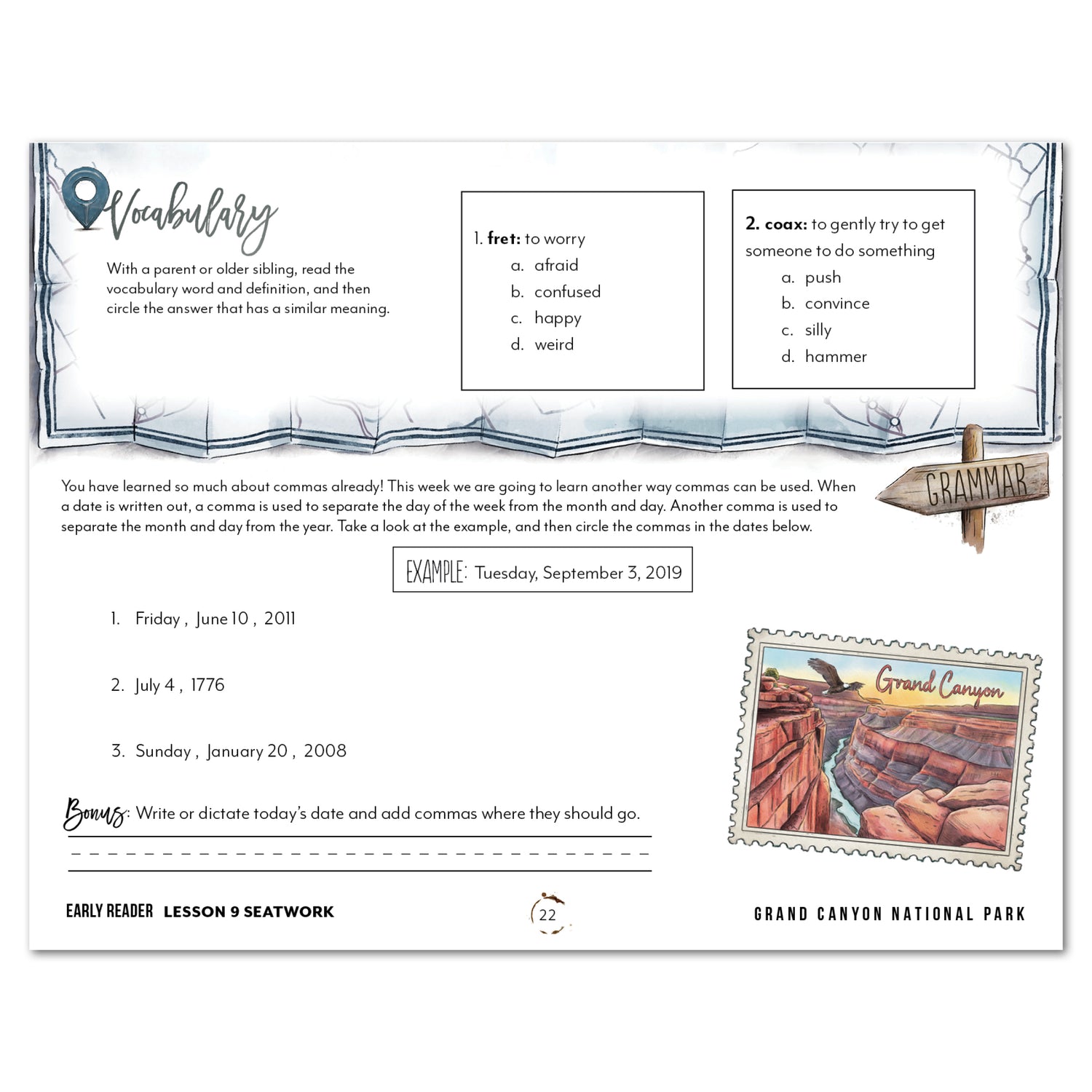 National Parks of North America homeschool unit study digital student seatwork journal in manuscript for Early Reader lesson one