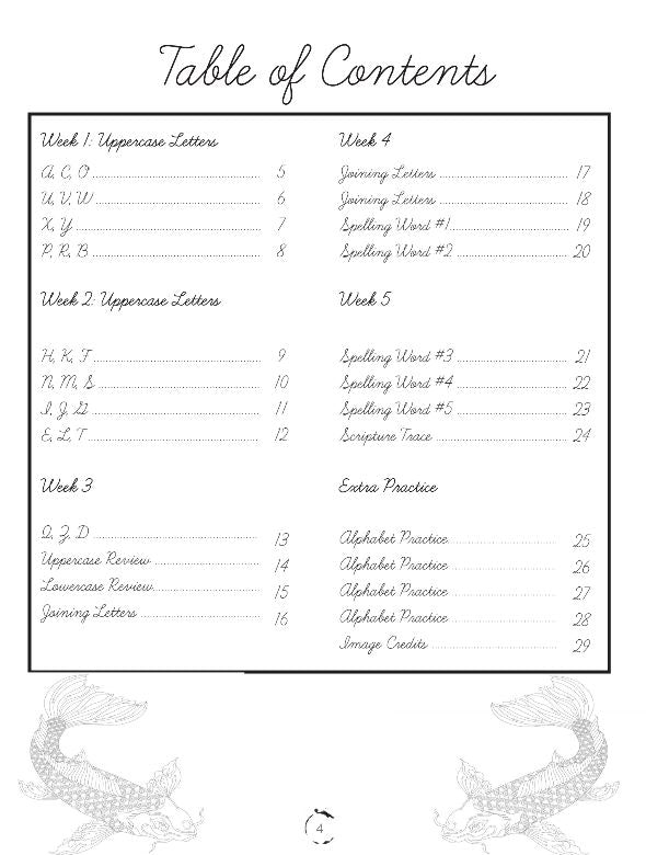 Asia Homeschool Unit Study Printed Cursive Book Table of Contents Book Week 1-Week 5