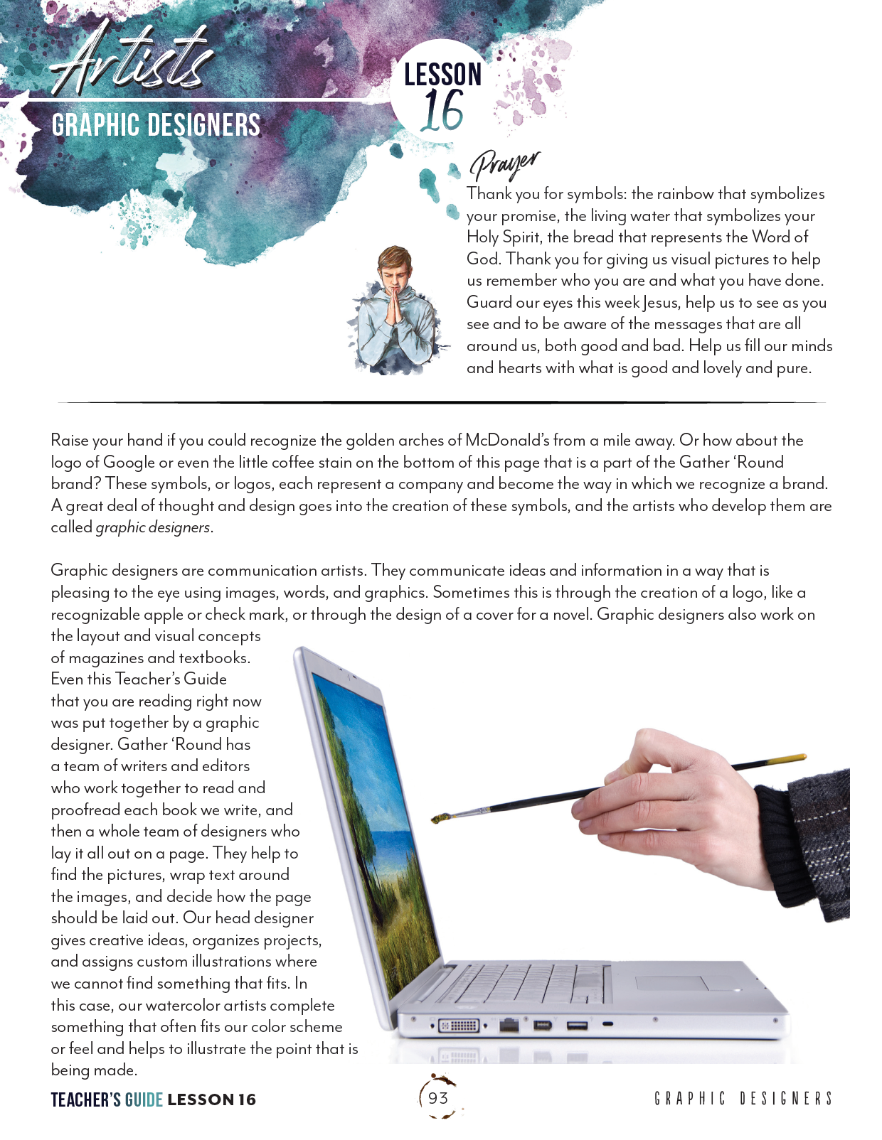Artist Homeschool Unit Study Printed Teacher's Guide Lesson 16 part 1