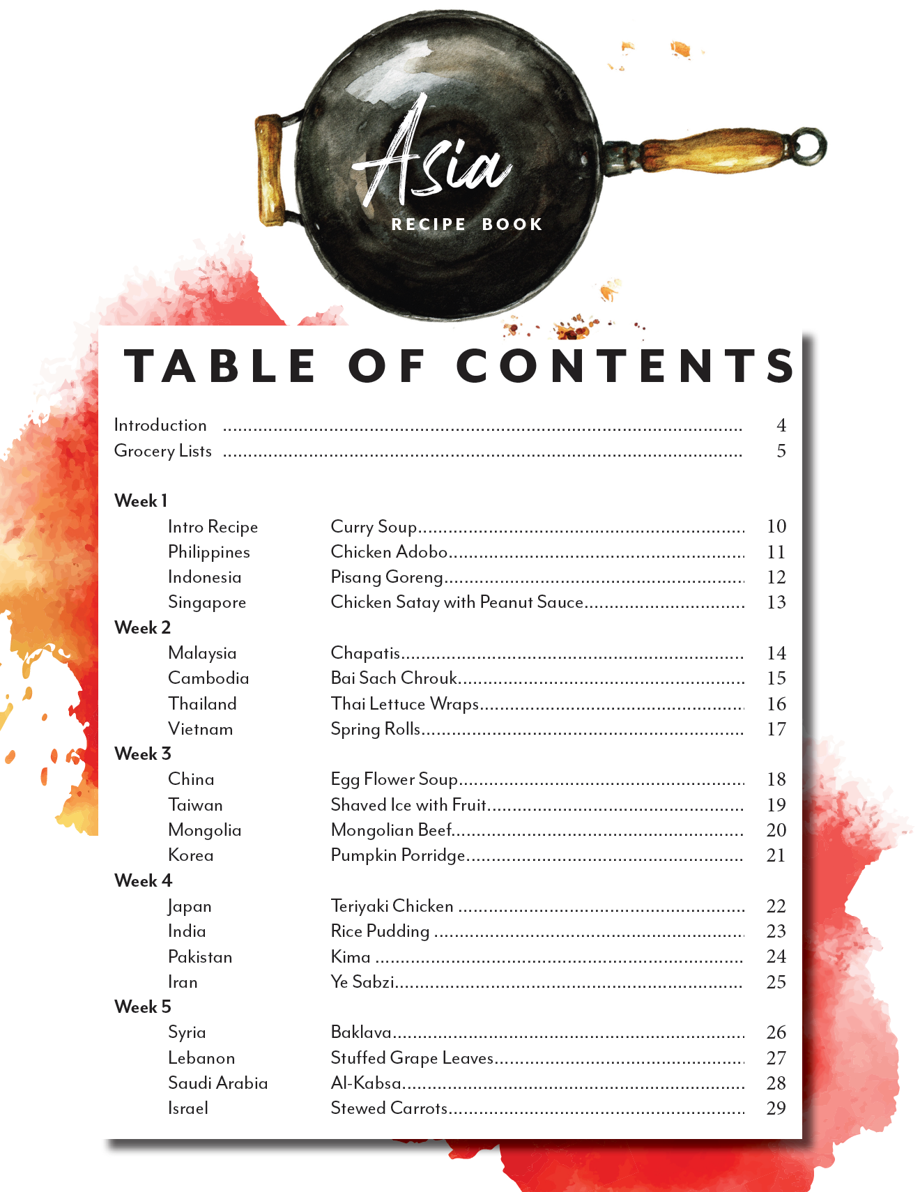 Asia Homeschool Unit Study Recipe Book Table of Contents