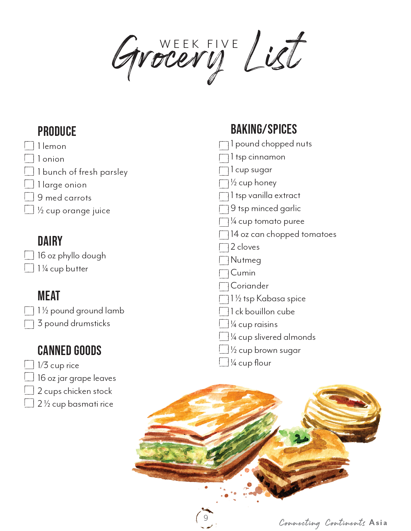 Asia Homeschool Unit Study Digital Recipe Book Week Five Grocery List