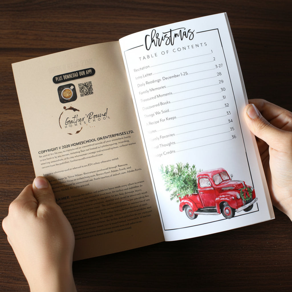 Advent calendar table of contents on wooden table