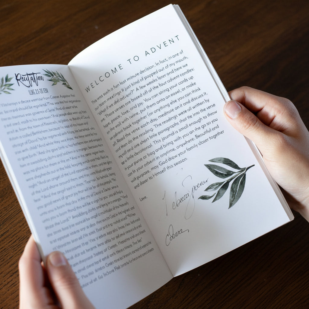 Advent calendar welcome to advent on wooden table