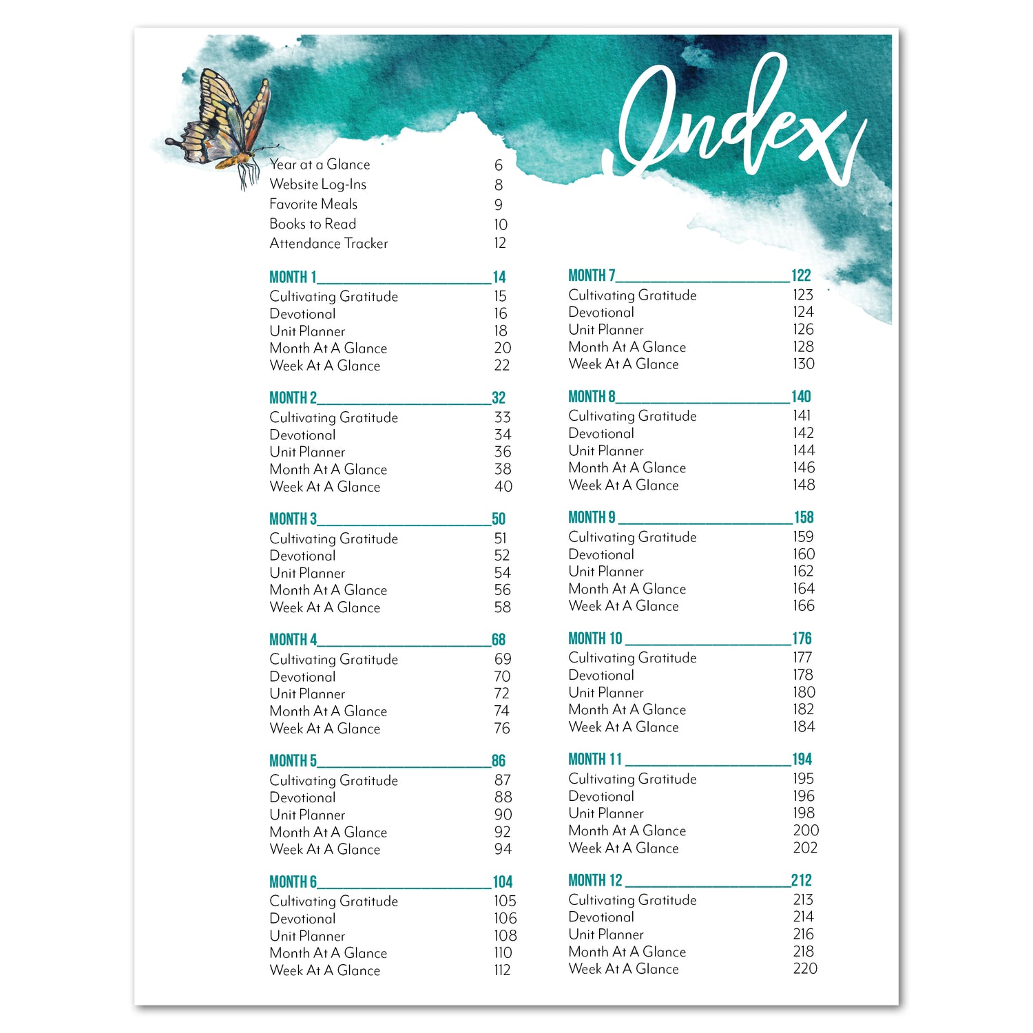 Gather 'Round 12 Month Planner Printed Homeschool Planning Index Page