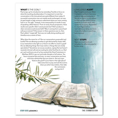 Page from a study guide with an open Bible illustration and text on a white background.