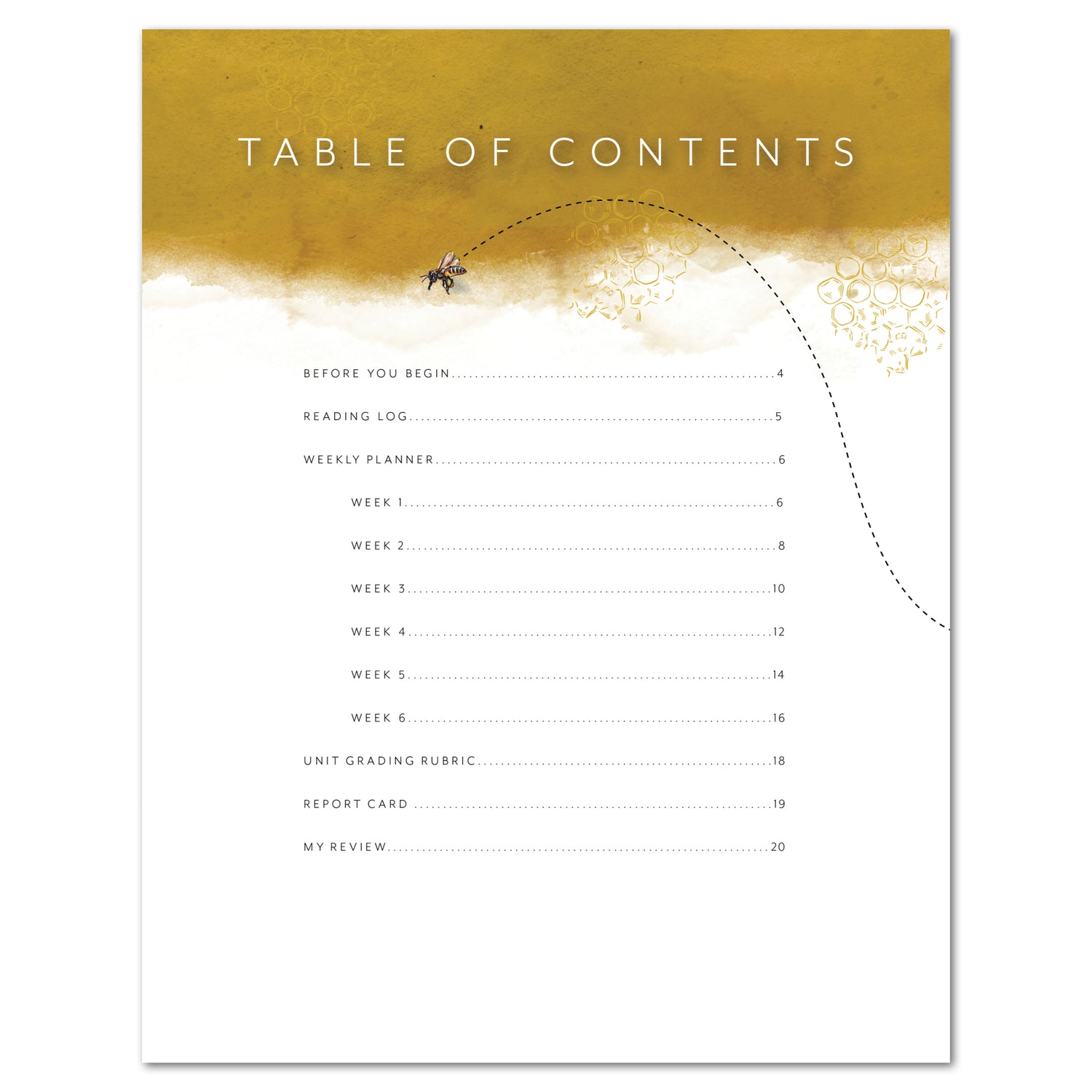 Gather 'Round Academy Student Planner for homeschool table of contents 