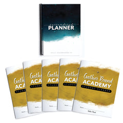 Gather 'Round Academy Surrendered Planner for homeschool and five Gather 'Round Academy sudent planner