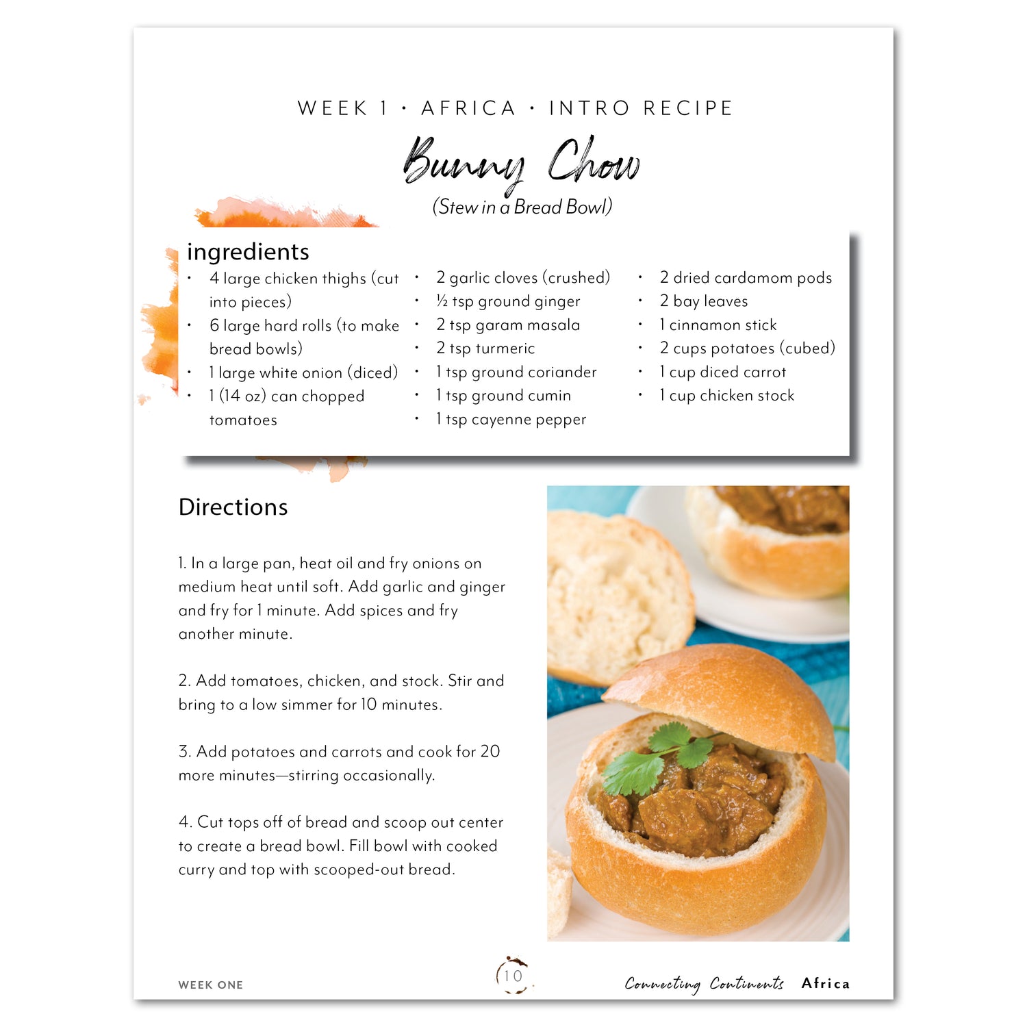 Africa homeschool unit study Digital Recipe Book Week 1 Bunny Chow