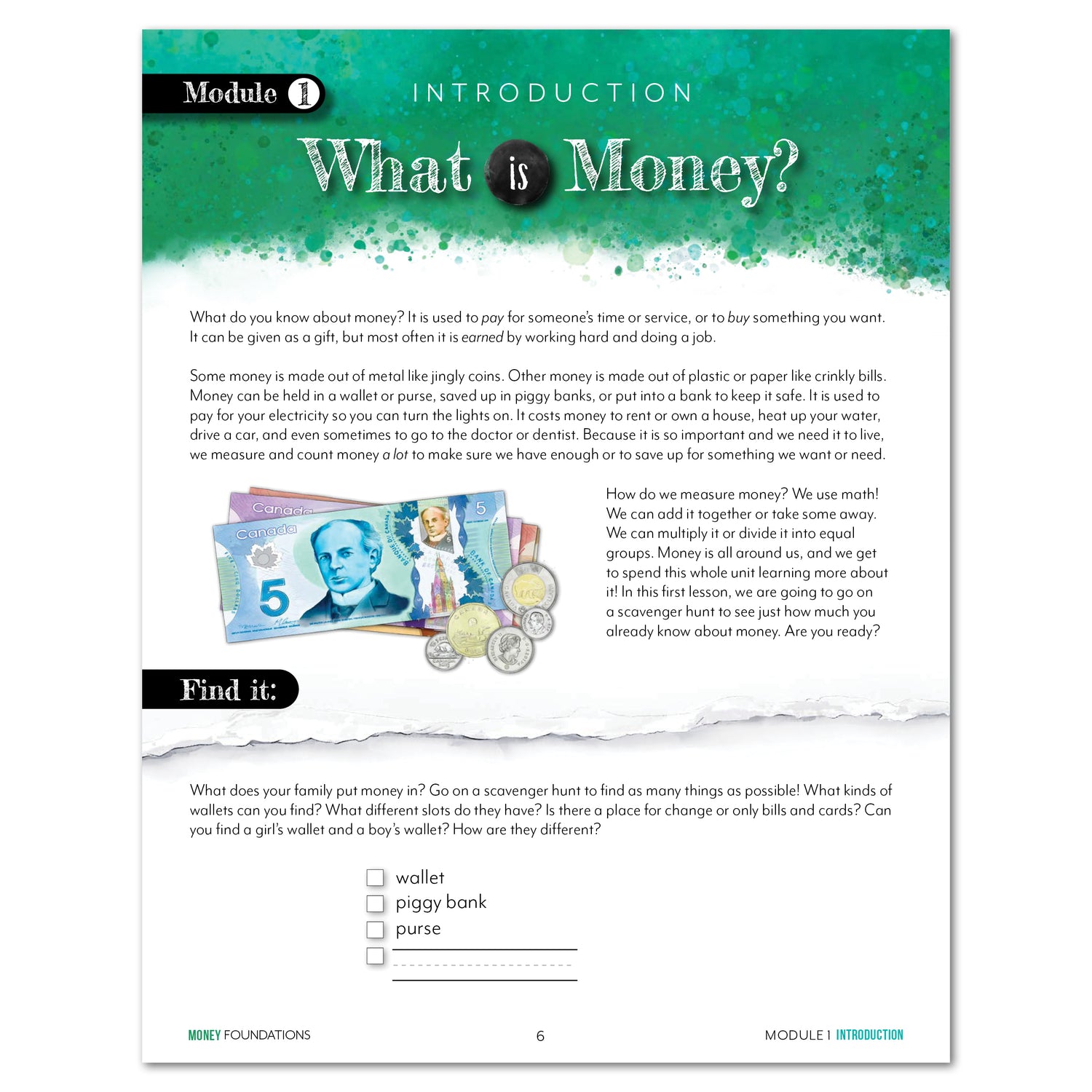 Money Modular Math foundations printed book CAD module 1