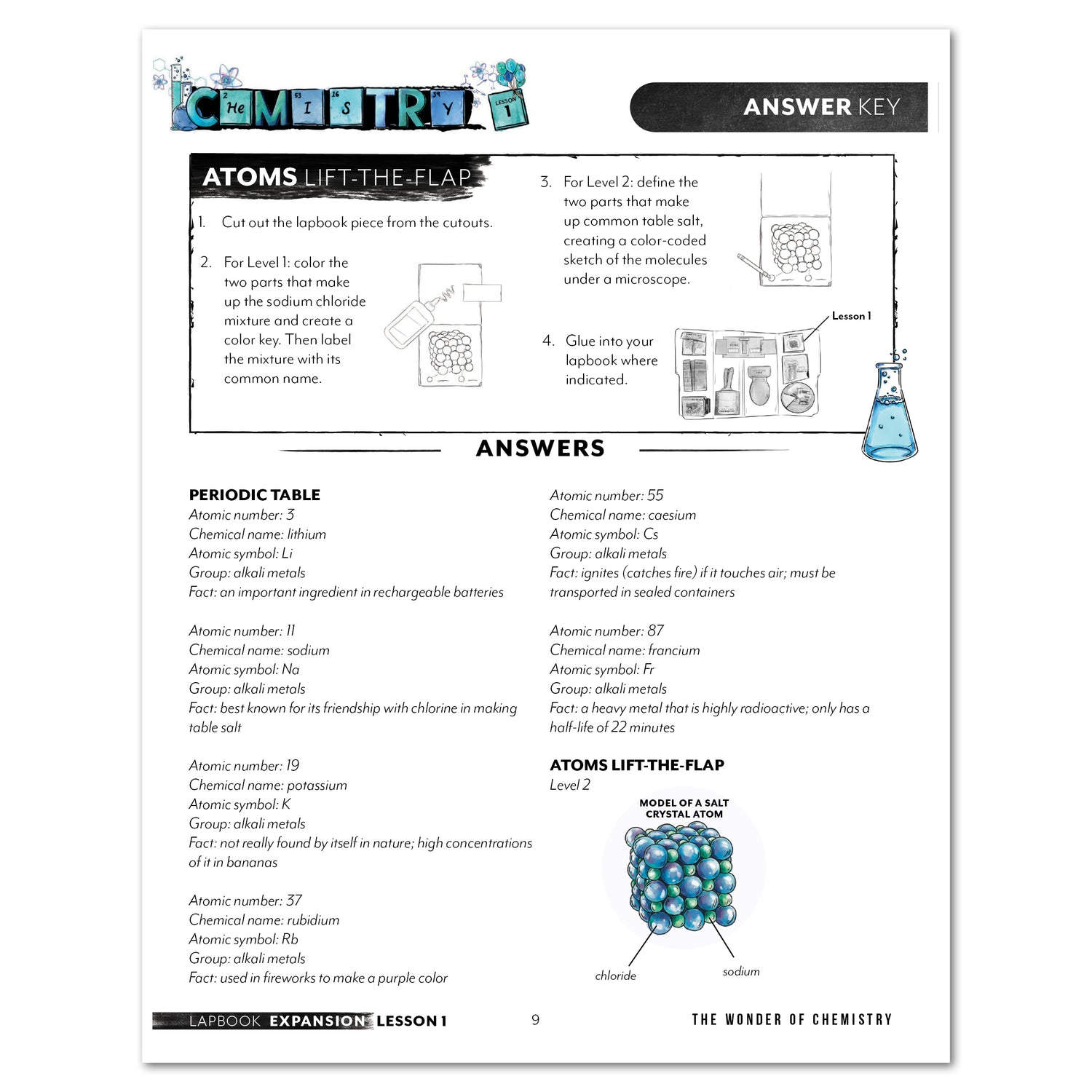 Chemistry Homeschool Unit Study Lapbook Cutouts Digital Level 1 and Level 2 Answer Key Lesson 1