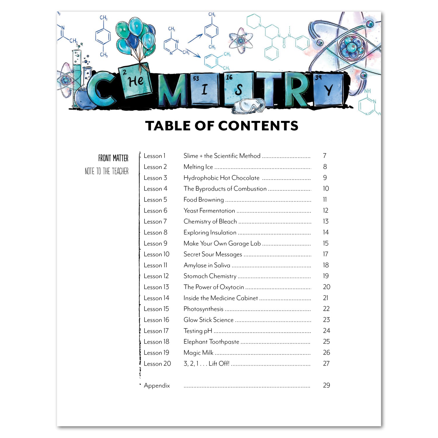 Chemistry Homeschool Unit Study Printed Observation Journal Student Book Table of Contents