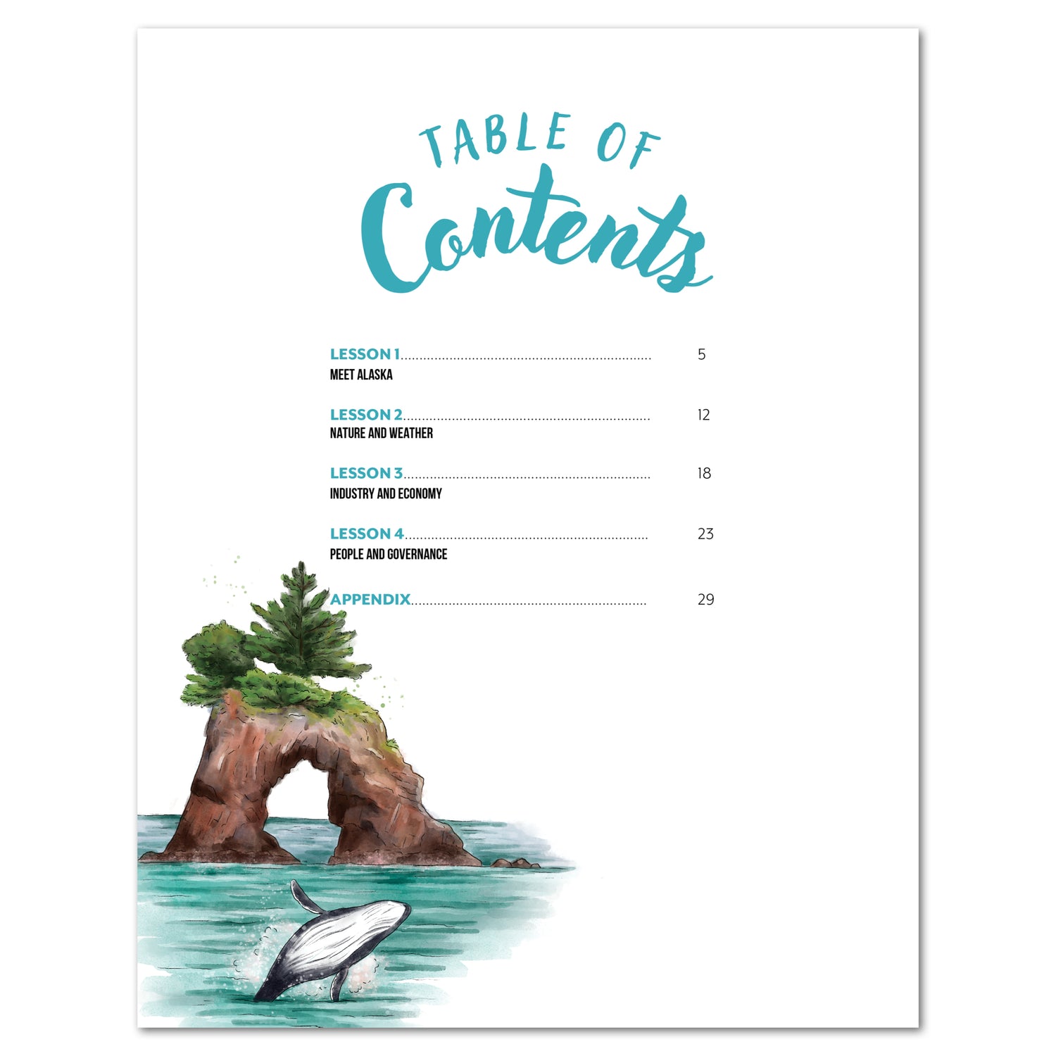 Alaska Fifty States Homeschool Unit Study Printed Teacher's Guide Table of Contents