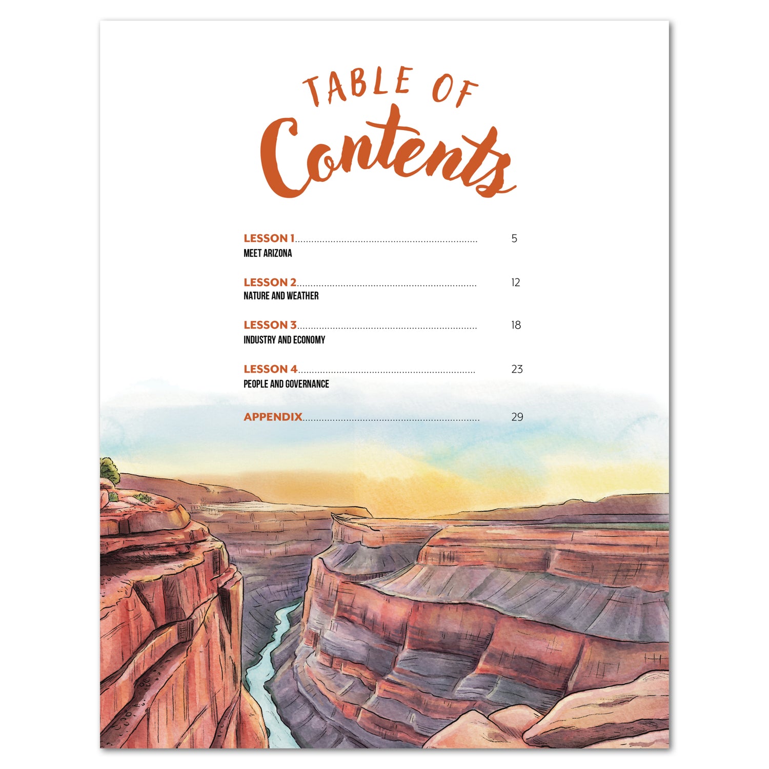 Arizona Fifty States Homeschool Unit Study Printed Teacher's Guide Table of Contents 