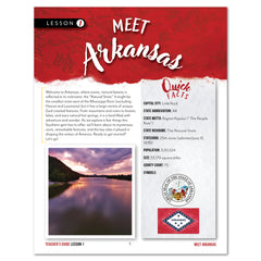 Arkansas Fifty States Homeschool Unit Study Printed Teacher's Guide Lesson 1 Part 1