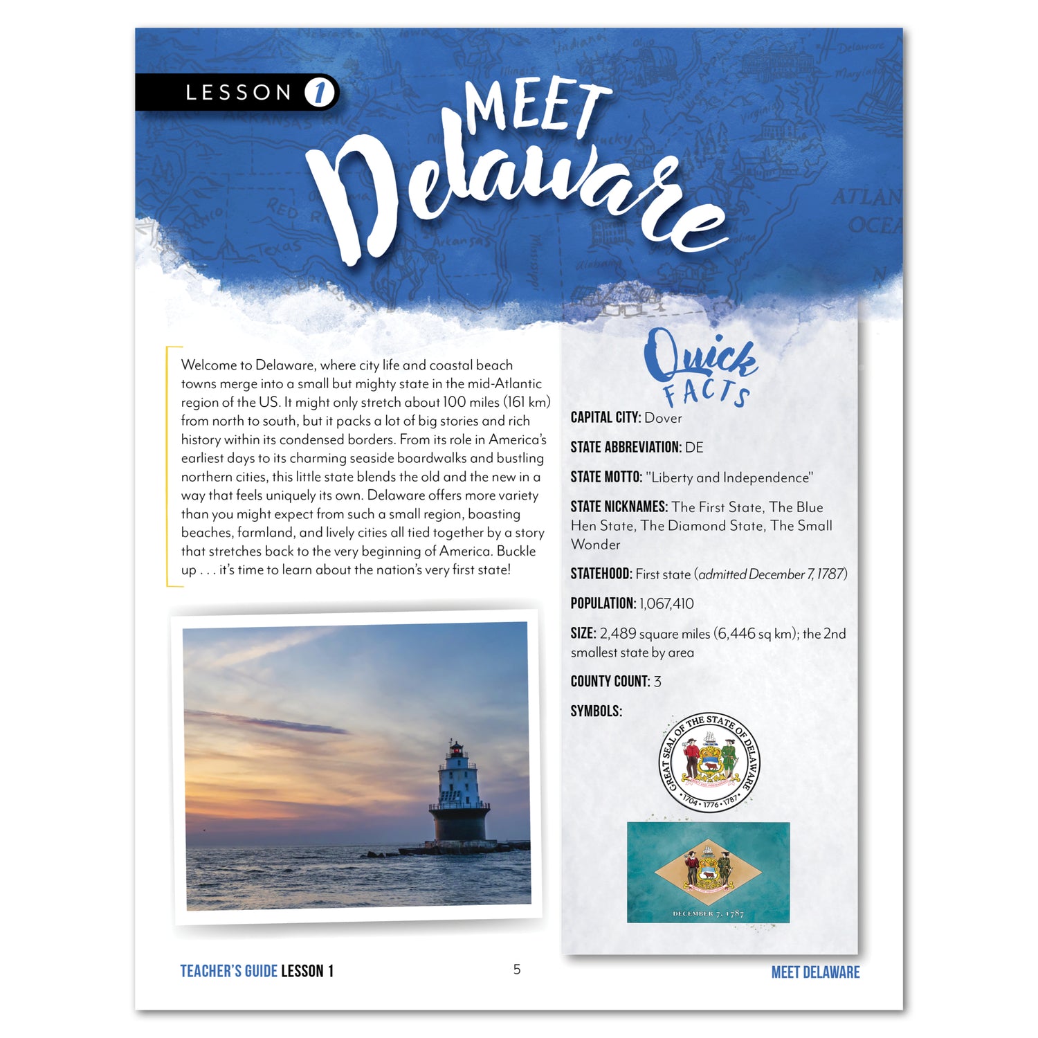 Delaware Fifty States Homeschool Unit Study Digital Teacher's Guide Lesson 1 Part 1