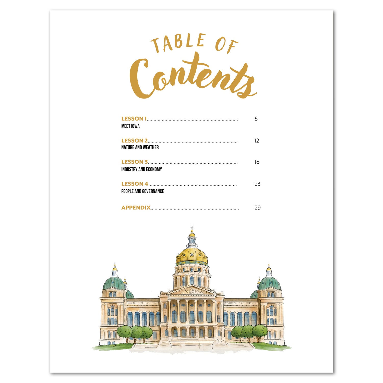 Iowa Fifty States Homeschool Unit Study Digital Teacher's Guide Table of Contents