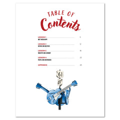Table of content page featuring image of guitars.