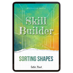 Digital book cover titled 'Skill Builder: Sorting Shapes' by Gather 'Round on a colorful background