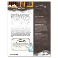 An educational page with a family devotion, vocabulary panel, and hands-on activity box. 