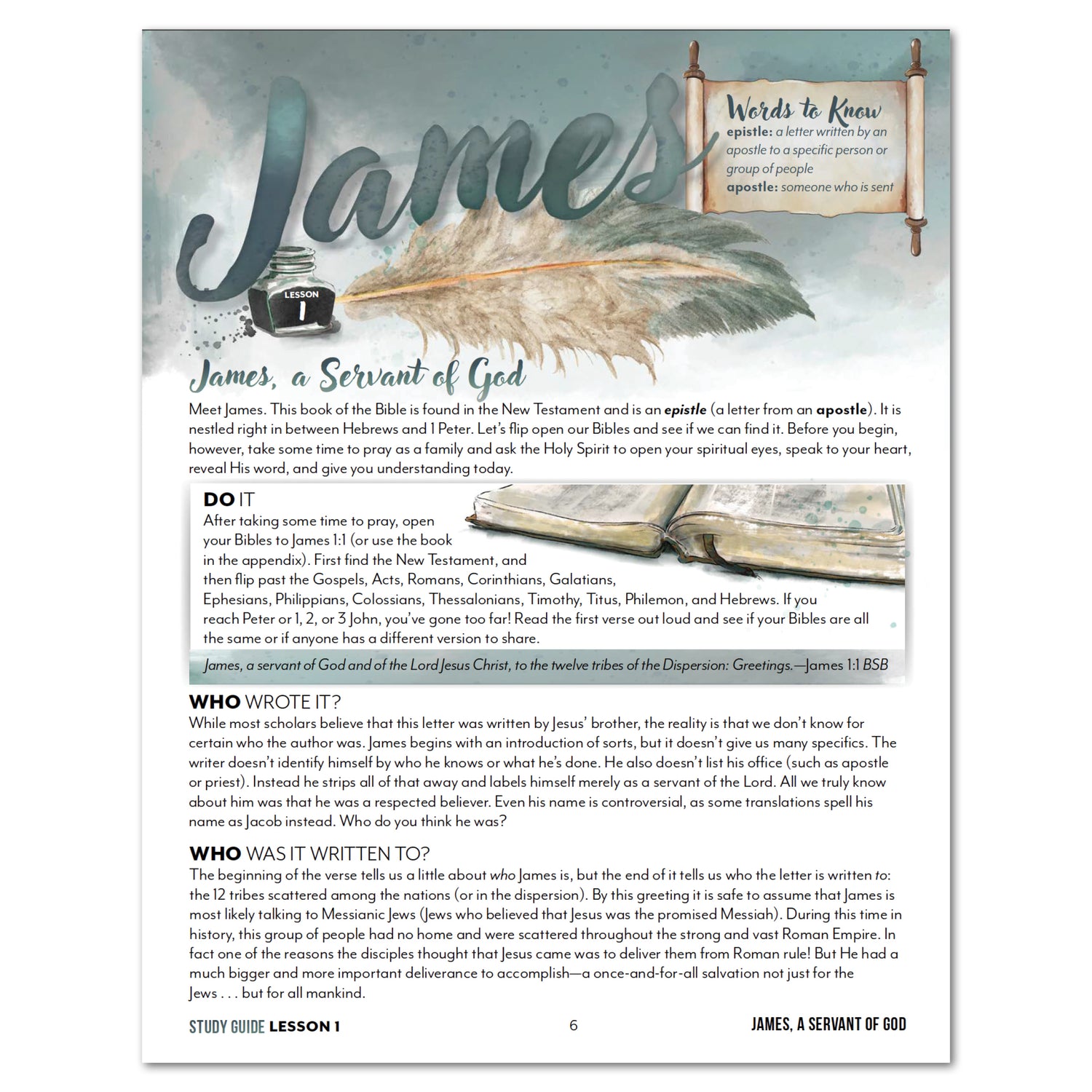 Book of James Homeschool Unit Study Digital Study Guide Workbook Lesson 1 Servant of God Part 1