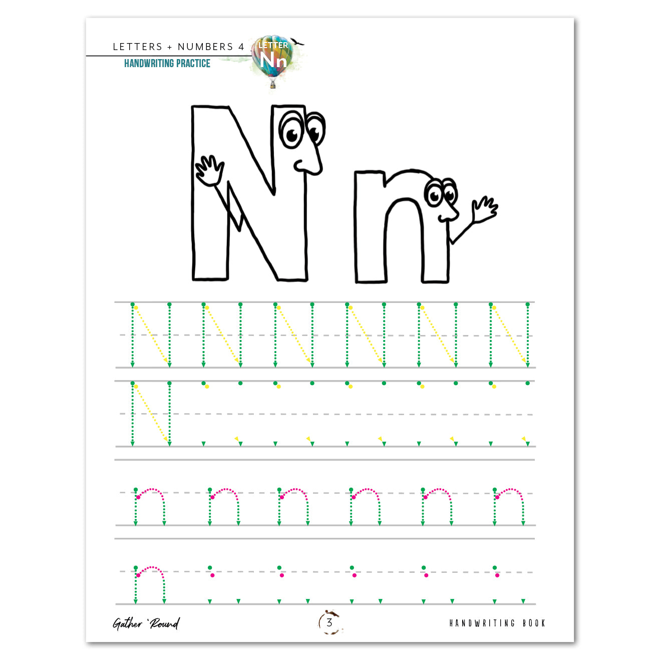 Letters + Numbers 4 In The Air Printed Handwriting Book Letter Nn Practice