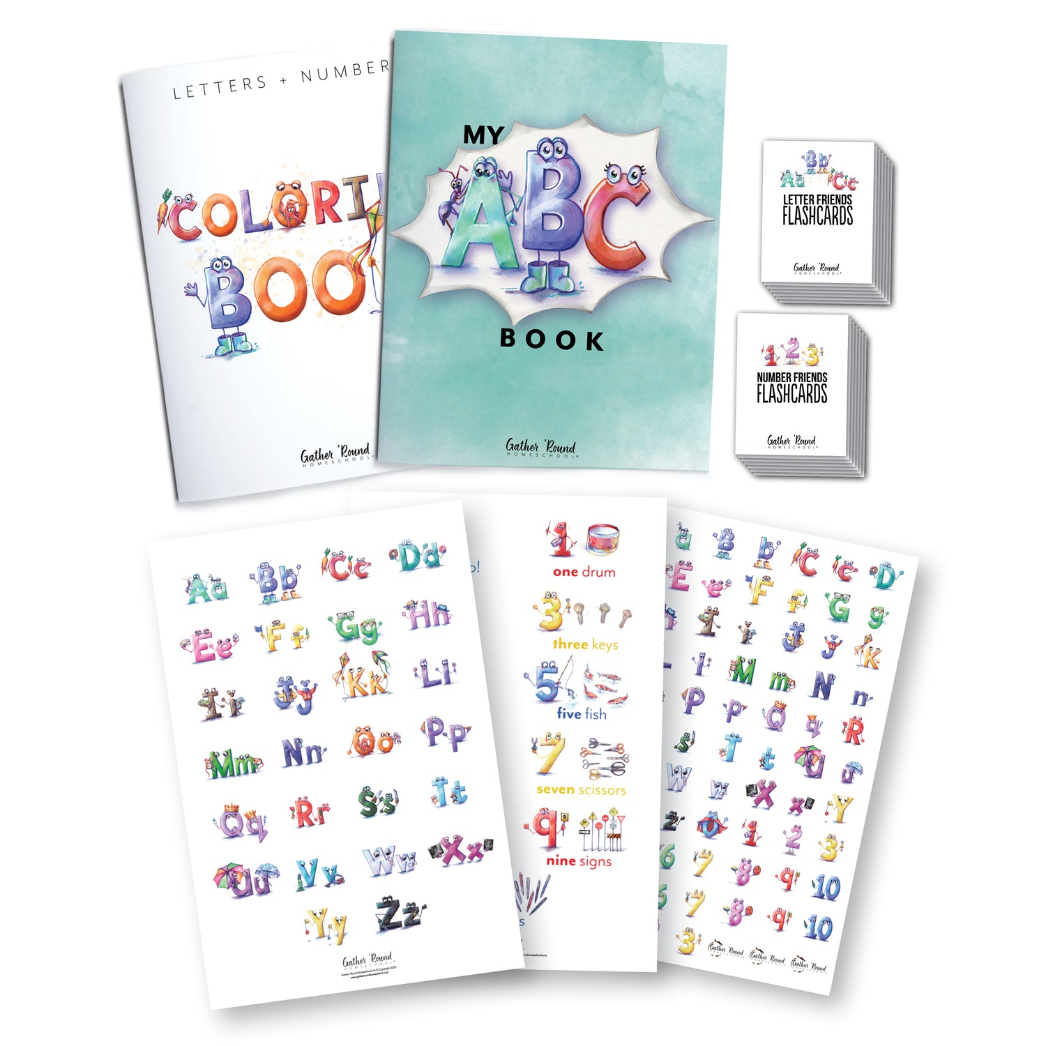 Letters + Numbers Printed Expansion Pack Coloring Book, My ABC Book, Letter Flashcards, Number Flashcards