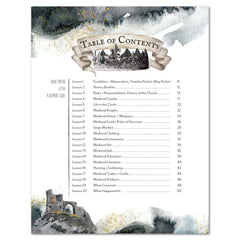Middle Ages homeschool unit study printed student lapbook table of contents