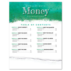 Money Modular Math foundations printed book USA table of contents
