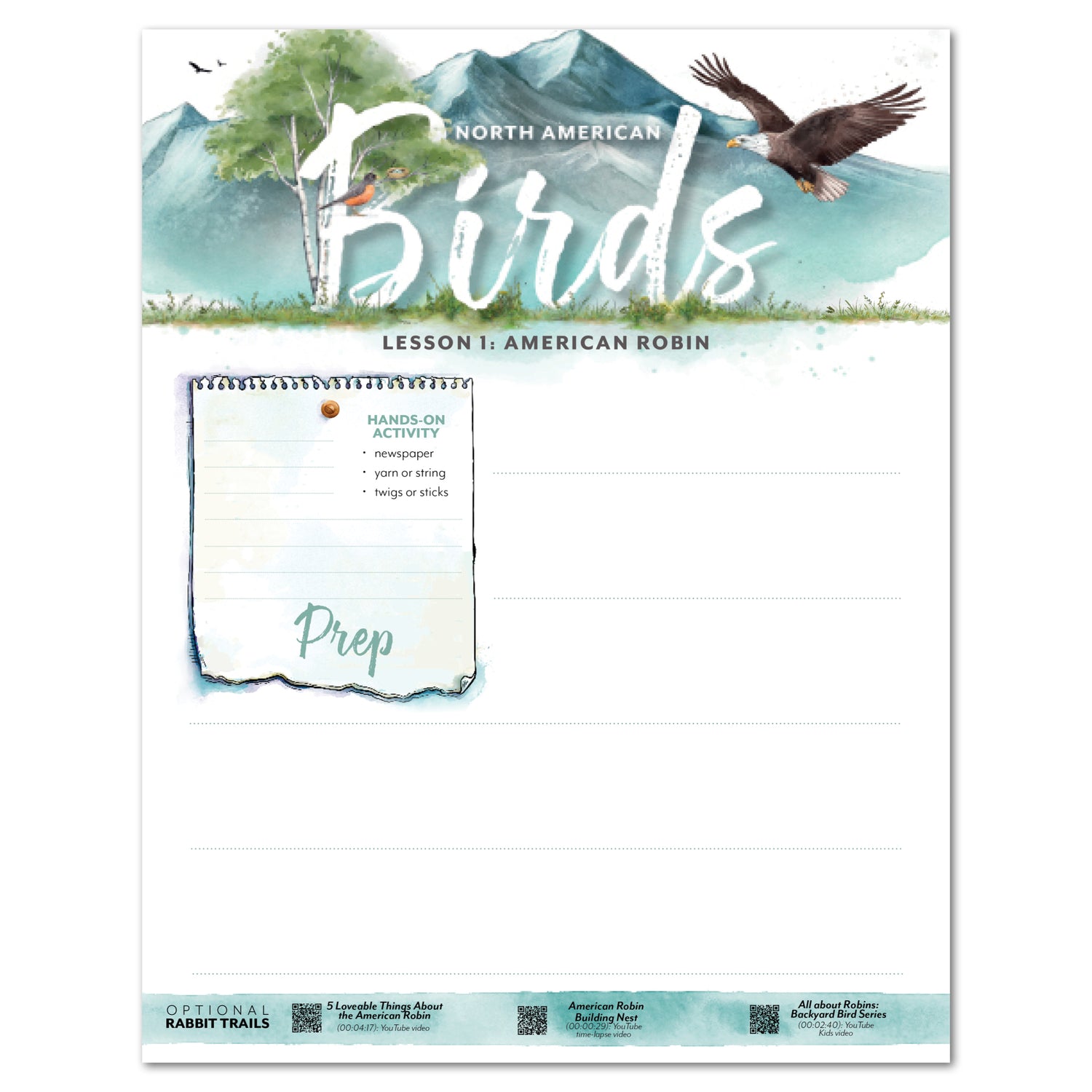 North American Birds part two homeschool unit study print unit planner prep page