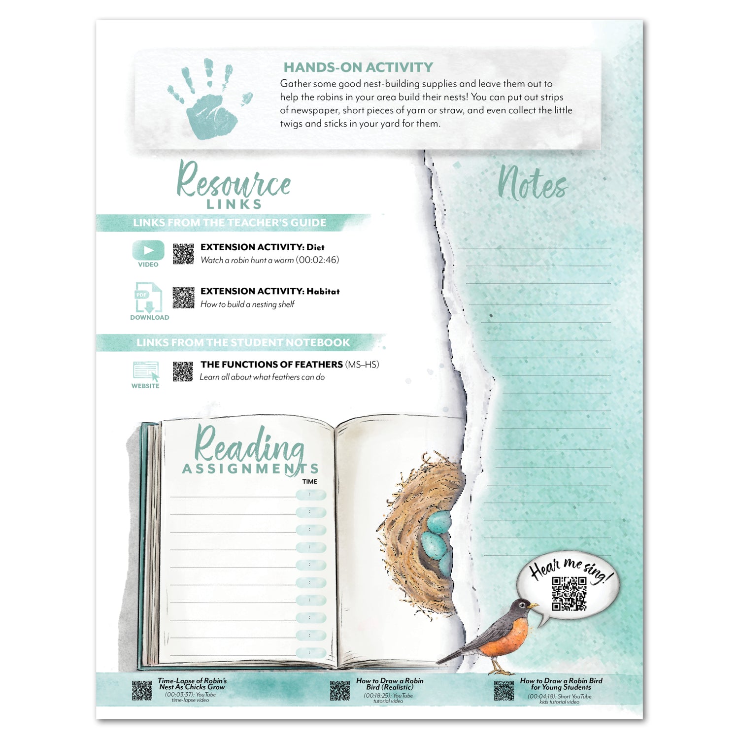 North American Birds part two homeschool unit study print unit planner reading assignments resource links notes page 