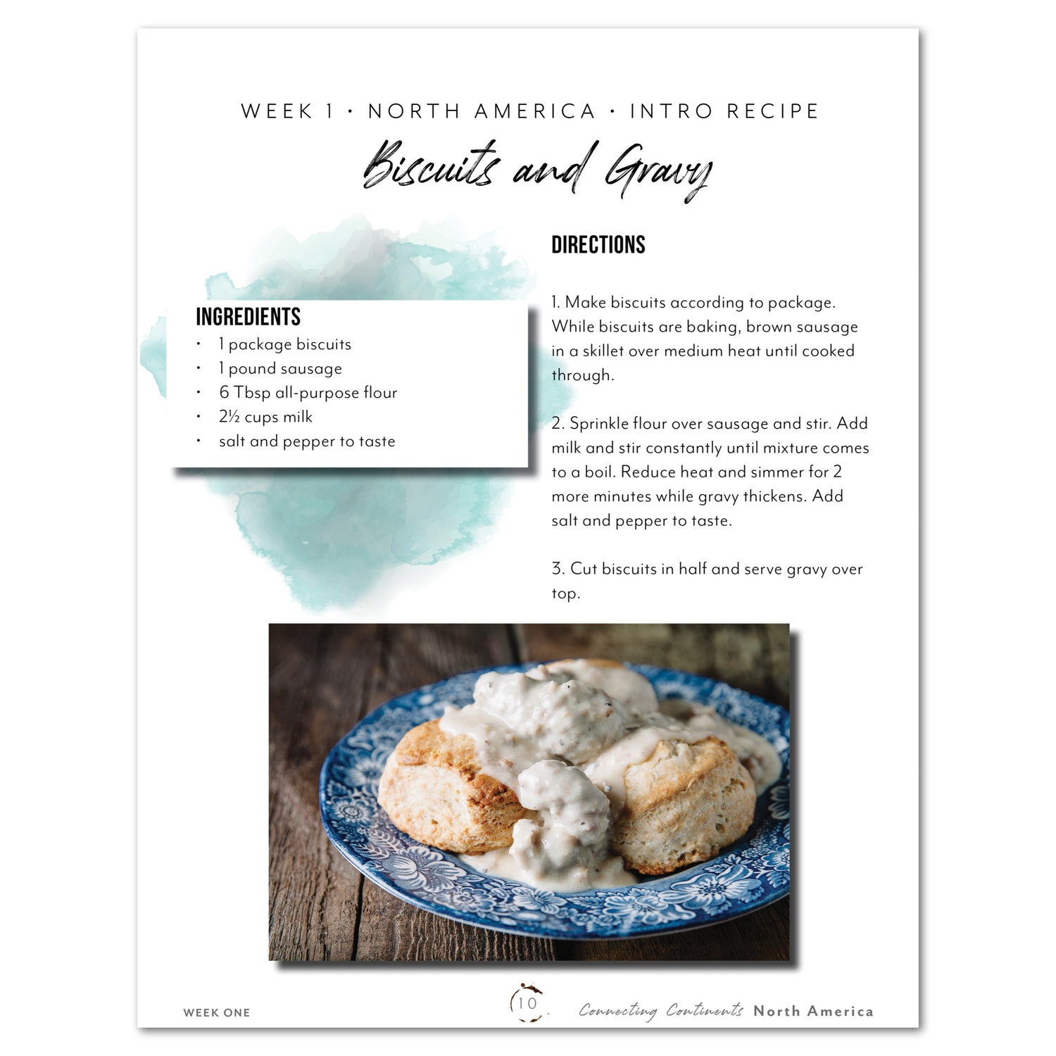 North America homeschool unit study print student recipe book biscuits and gravy recipe