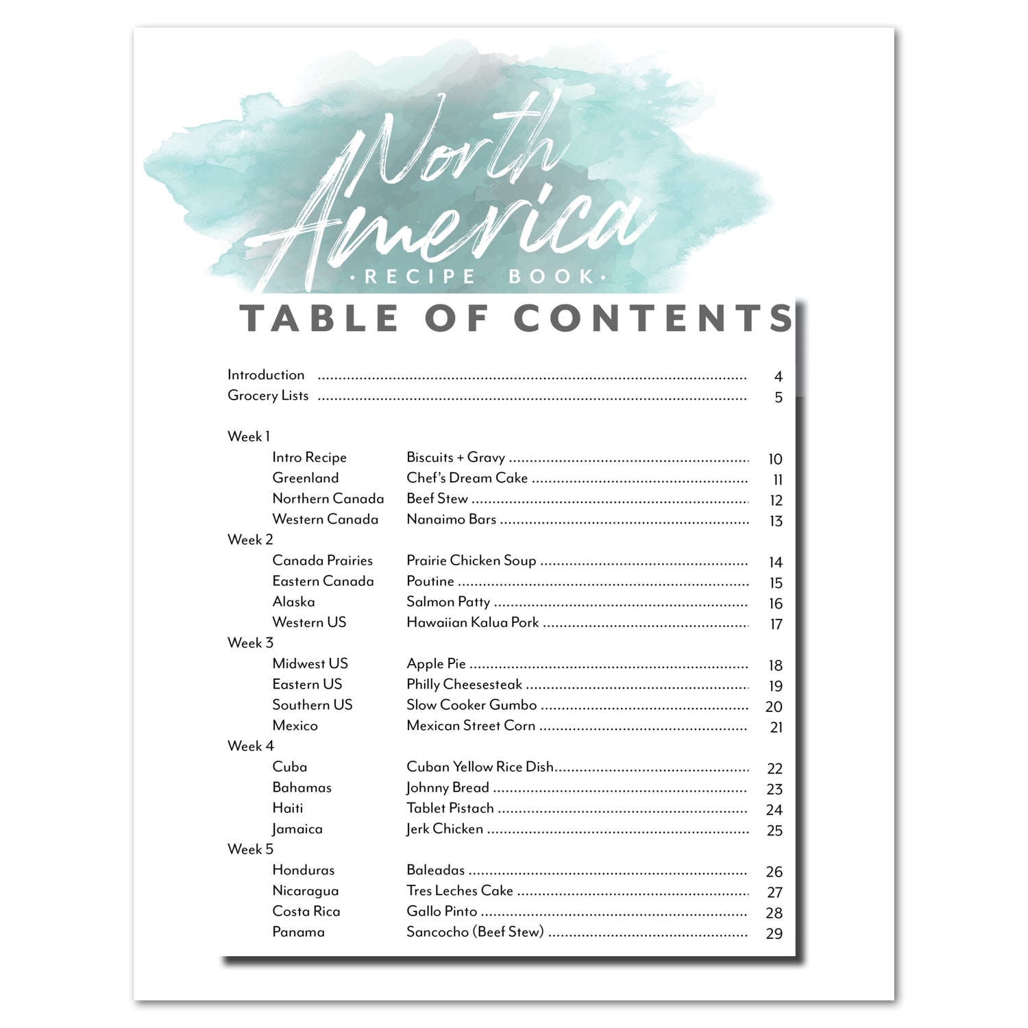 North America homeschool unit study print student recipe book table of contents