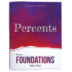 Book cover of 'Modular Math: Percents Foundations' with a red and purple gradient.