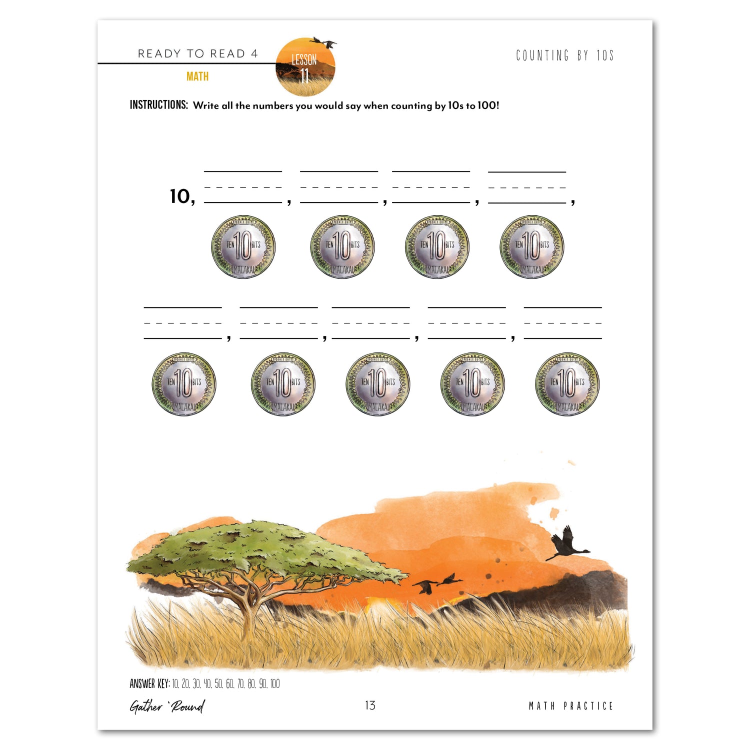 Ready to Read 4 On The Savannah Homeschool Unit Study Printed Math Practice Counting to 100 by 10's