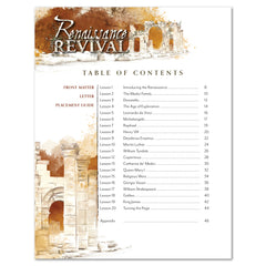 Renaissance and Revival Homeschool Unit Study Digital Bundle Lapbook Instructions Table of Contents