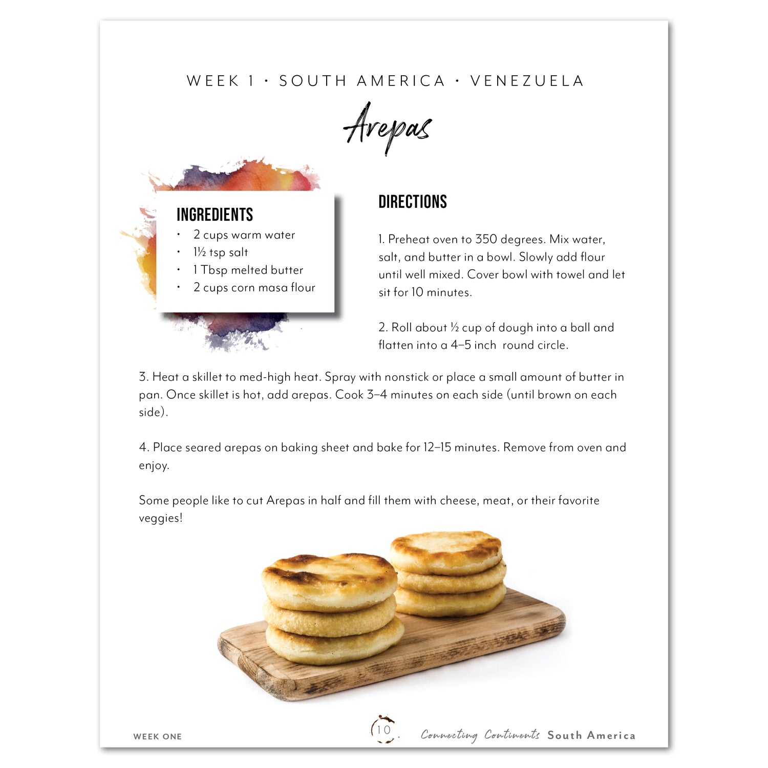 South America homeschool unit study digital student workbook Recipe Book Arepas recipe